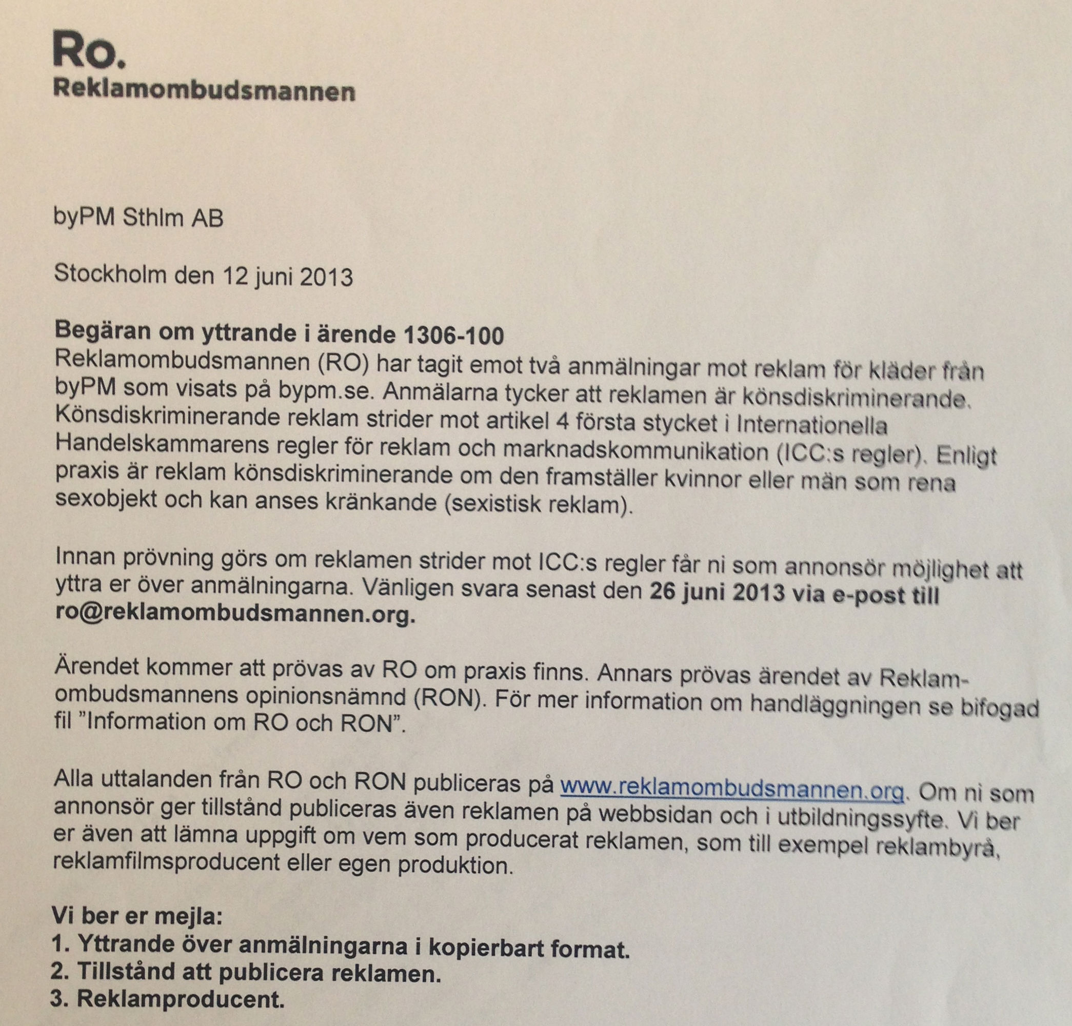 könsdiskriminering, American Apparel, ByPM, Sexism, Reklam, Anmälan