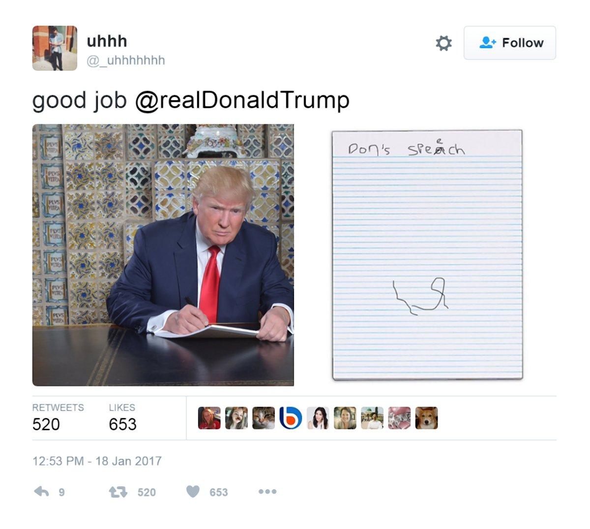 Trump hånas på Twitter för sitt tal