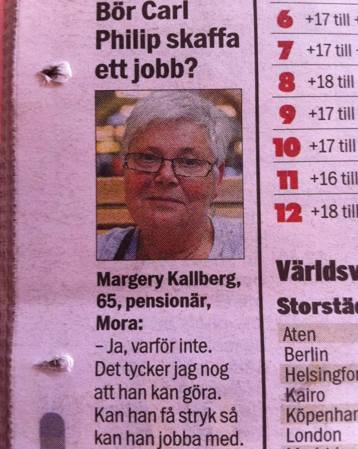  Margery Kallberg, Prins Carl Philip, Facebook, Jobb