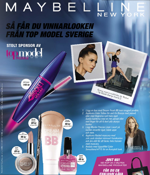 Top Model Sverige, Avslöja, Magasin, Vinnare, Åhlens, Maybelline, Annons