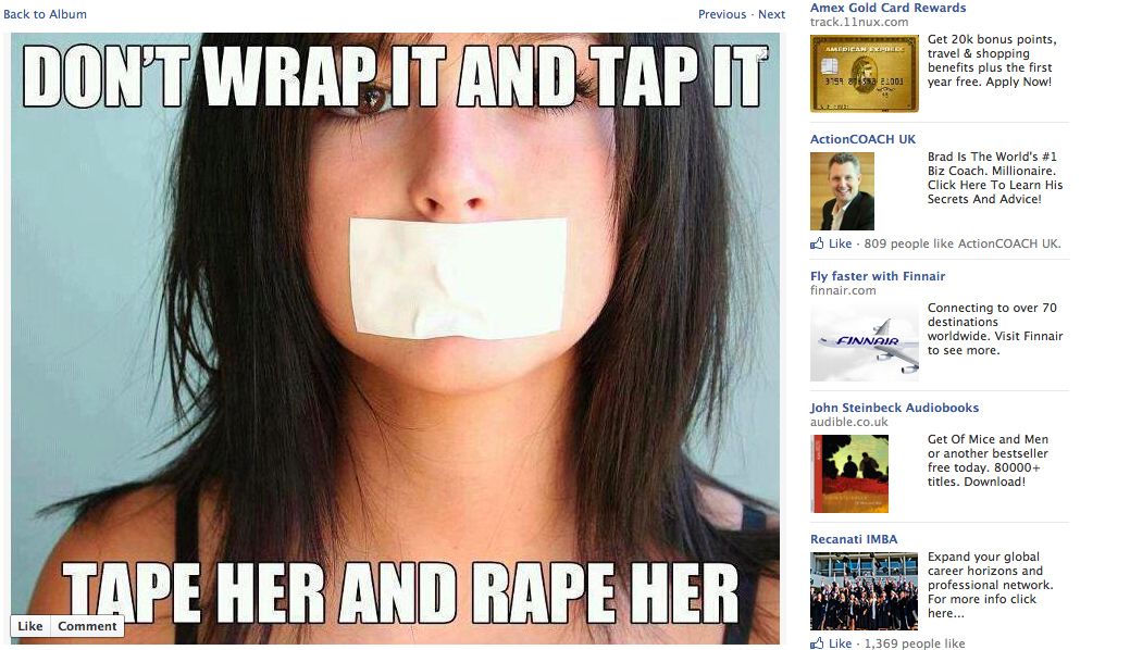 Kvinnohat, Valdtakt,  WAM, Misshandel, Rihanna, Facebook