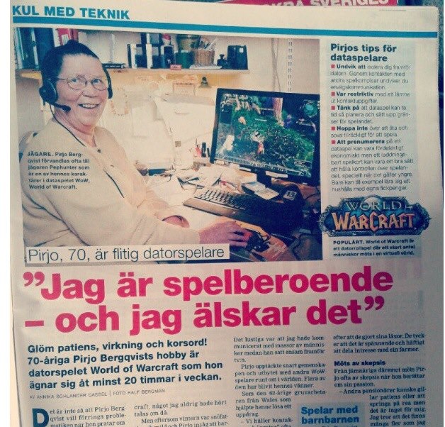 World of Warcraft, Pensionär, Pirjo Bergqvist, Spelberoende