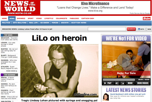 Lindsay Lohan, News of the World, Heroin
