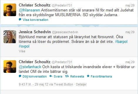 Sverigedemokraterna,  Christer Schoultz, Twitter