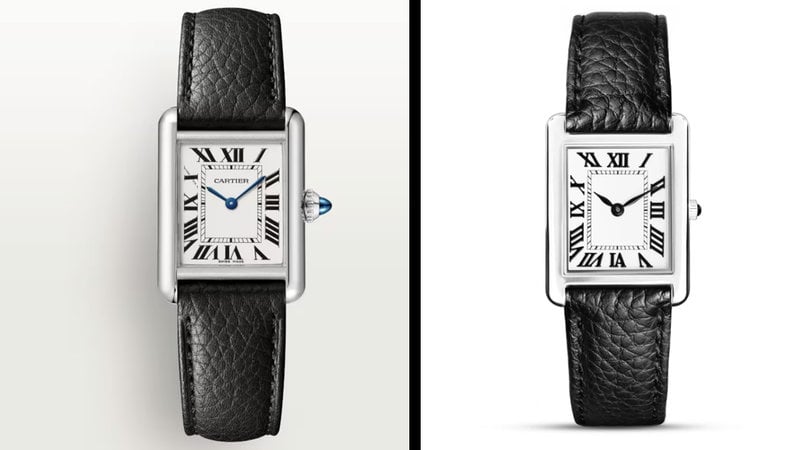 Cartiers klocka till vänster, Ani Jewels klocka till höger. Bildkälla: Cartier.com, Ani Jewels Cartiers klocka till vänster, Ani Jewels klocka till höger. Bildkälla: Cartier.com, Ani Jewels