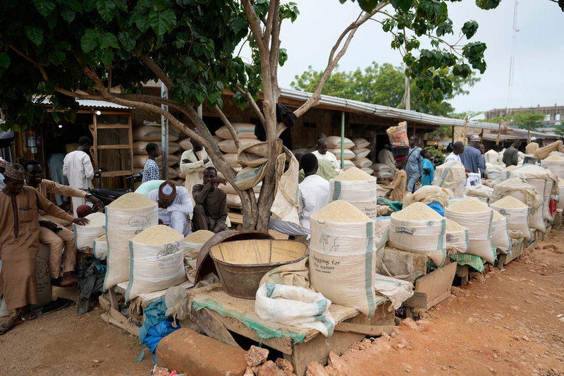 Ris till försäljning på en marknad i Kano i Nigeria. Arkivbild.