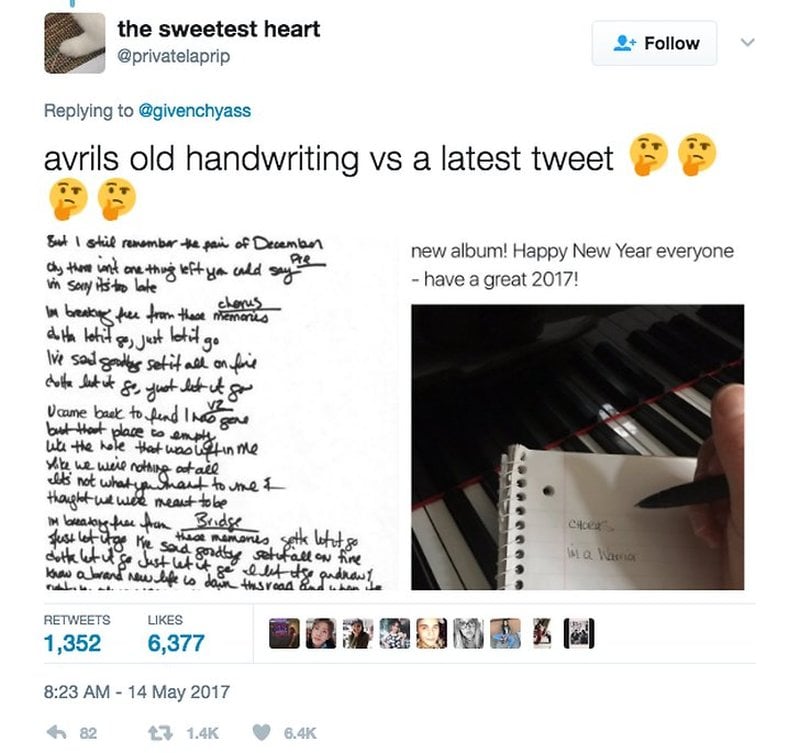 Avril Lavignes handstil tros vara bevis för hennes död Avril Lavignes handstil tros vara bevis för hennes död