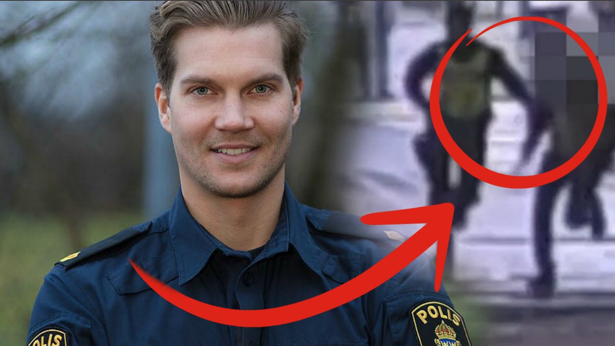 Polisen Ted Eriksson och en bild från polisens övervakningsvideo