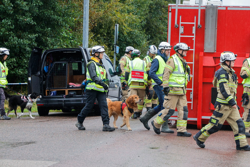 Räddningspersonal och sökhundar har sökt igenom skredområdet.
