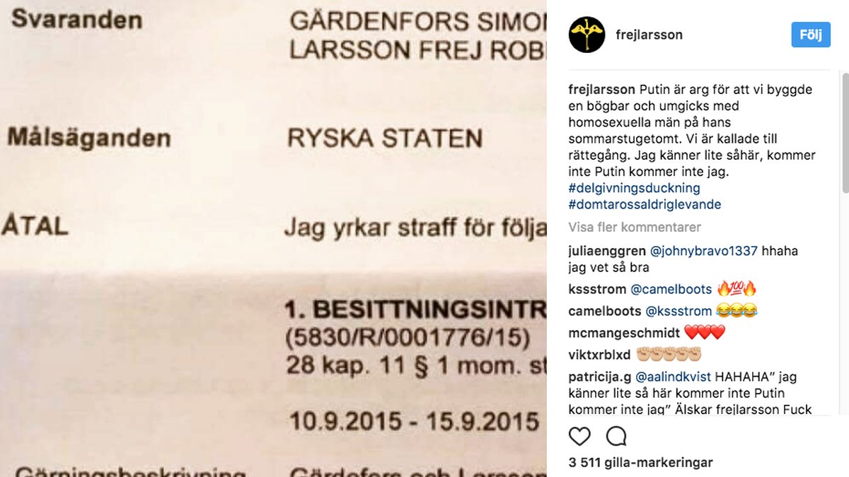 Frej Larsson och Simon Gärdenfors åtalas.