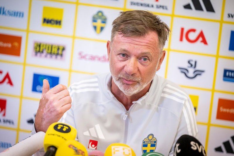 Förbundskapten Peter Gerhardsson under onsdagens pressträff.