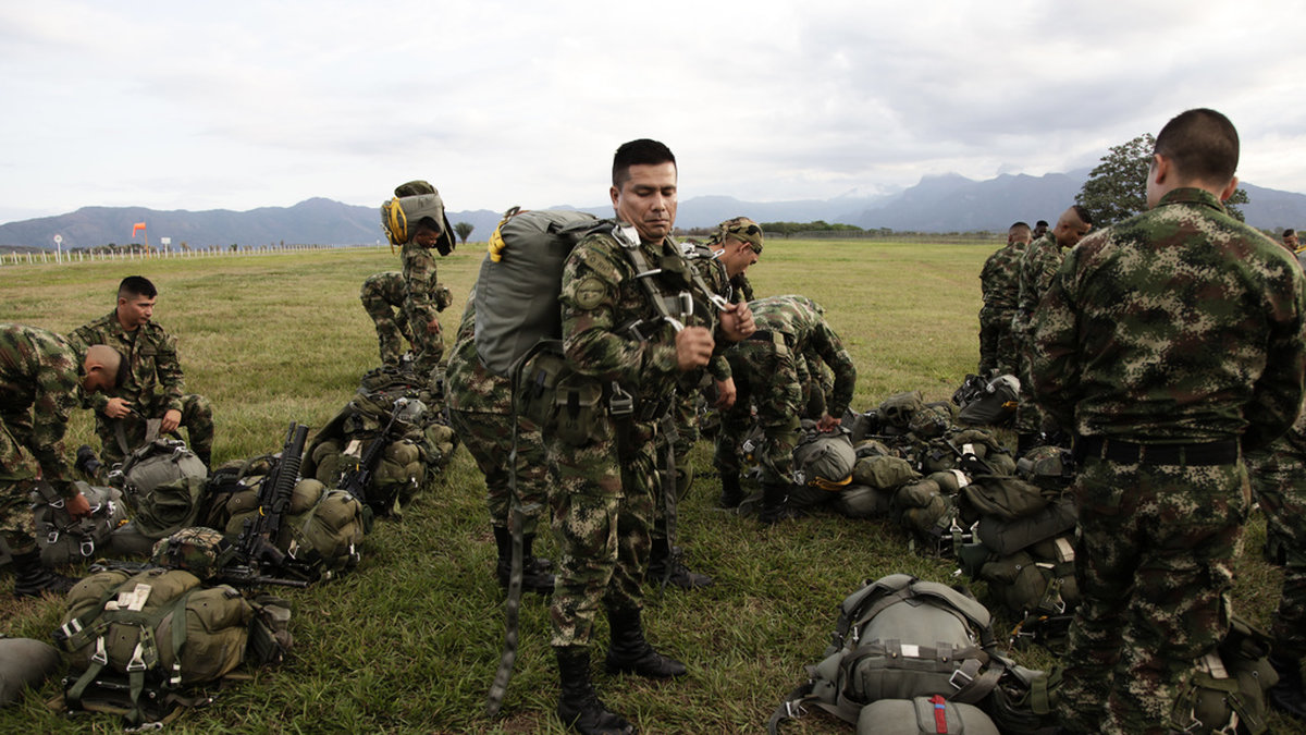 Colombianska soldater under en militärövning i landet. Arkivbild