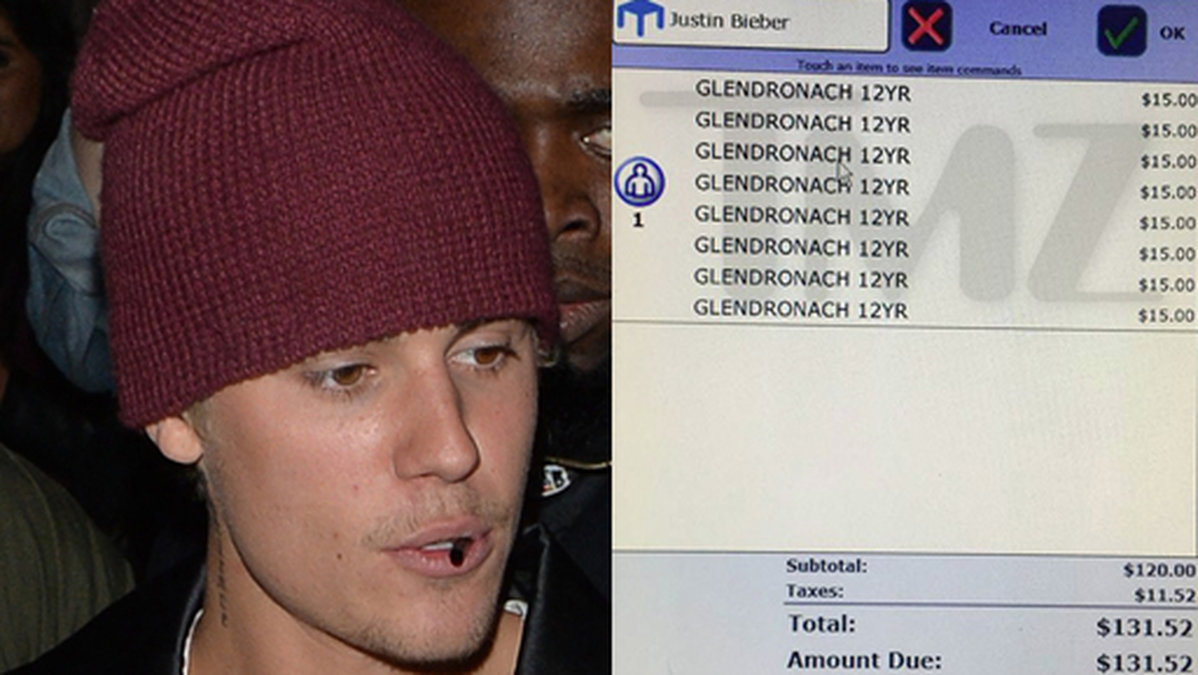 Justin Bieber struntade i att betala sin nota. 
