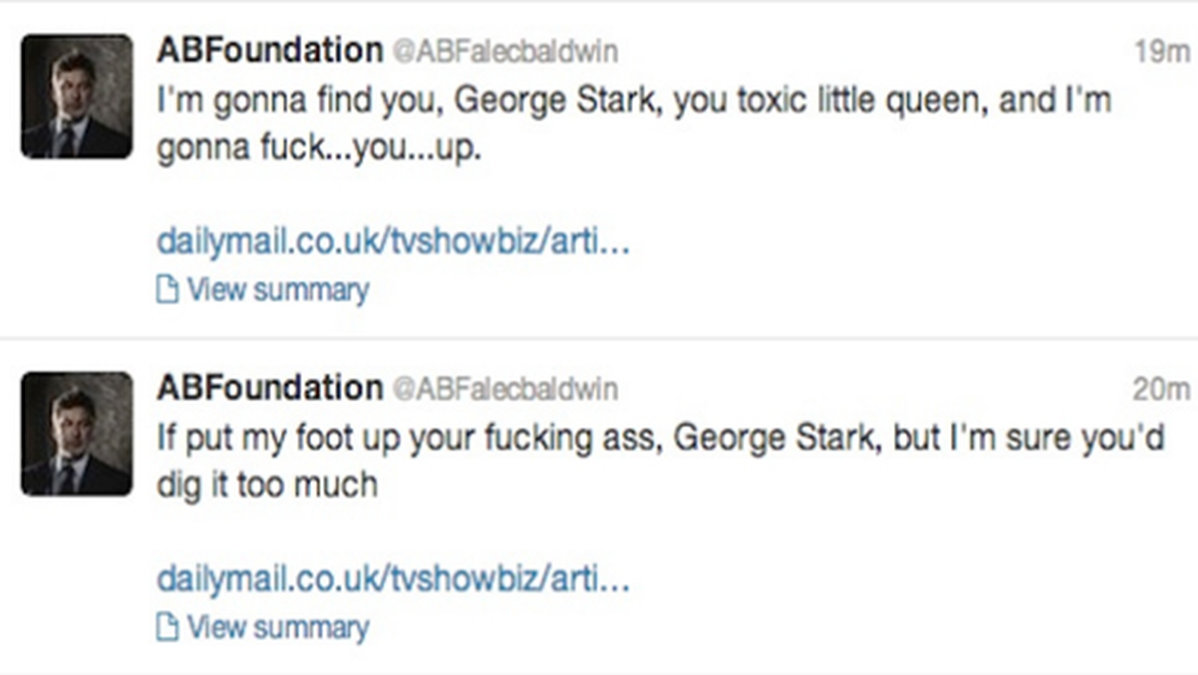 Alec Baldwin blev minst sagt förbannad på journalisten George Stark. 