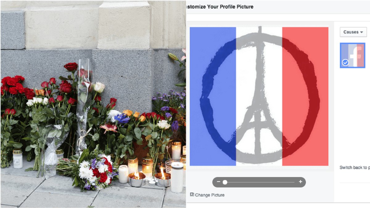 Facebookbild med Frankrikes flagga