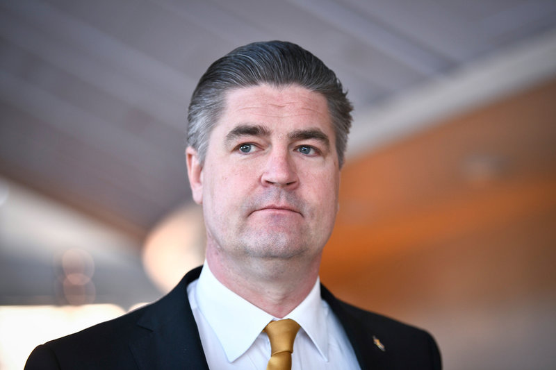 STOCKHOLM, SVERIGE 20260413Oscar Sjöstedt (SD), kommenterar regeringens vårbudget.Foto: Lars Schröder / TT / Kod 12060