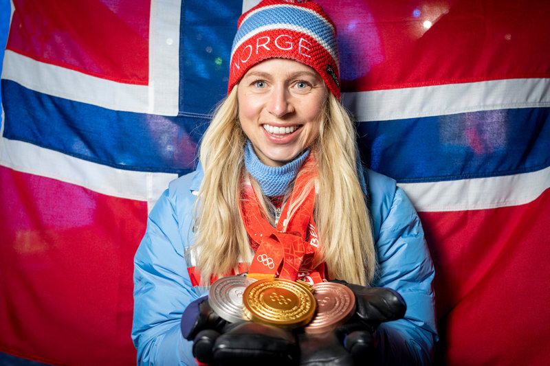 Tiril Eckhoff tog guld, silver och brons i OS i Peking i februari. Arkivbild.