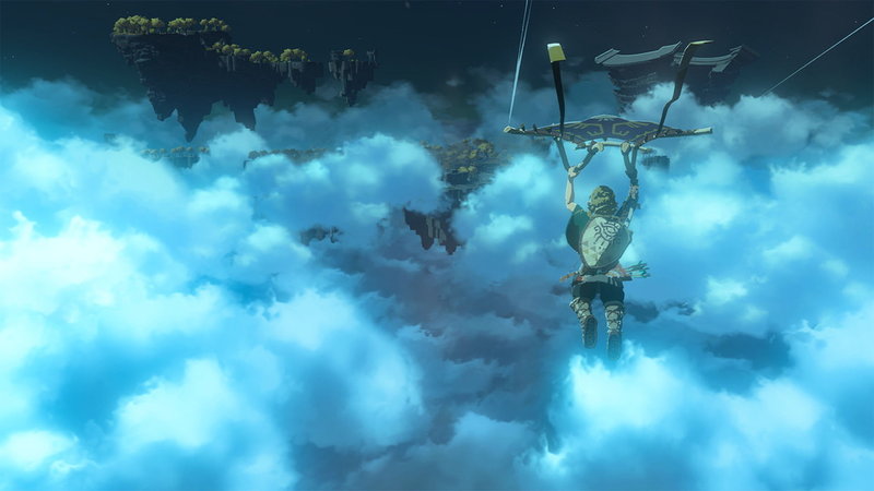 Svävande öar i himlen gör att Hyrule är betydligt större än tidigare. 'Föregångaren 'Breath of the wild' hade redan en massiv värld att utforska och att ha det här nya lagret ovanpå gör det nästan överväldigande', säger Gameinformers Brian Shea. Pressbild.