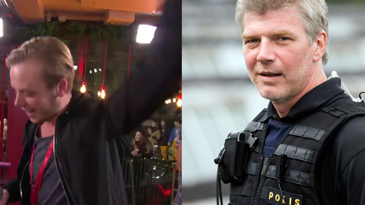 Carl Déman gör en sjukt rolig imitation av TV-polisen Johan Falk, som spelas av Jacob Eklund (bilden till höger).