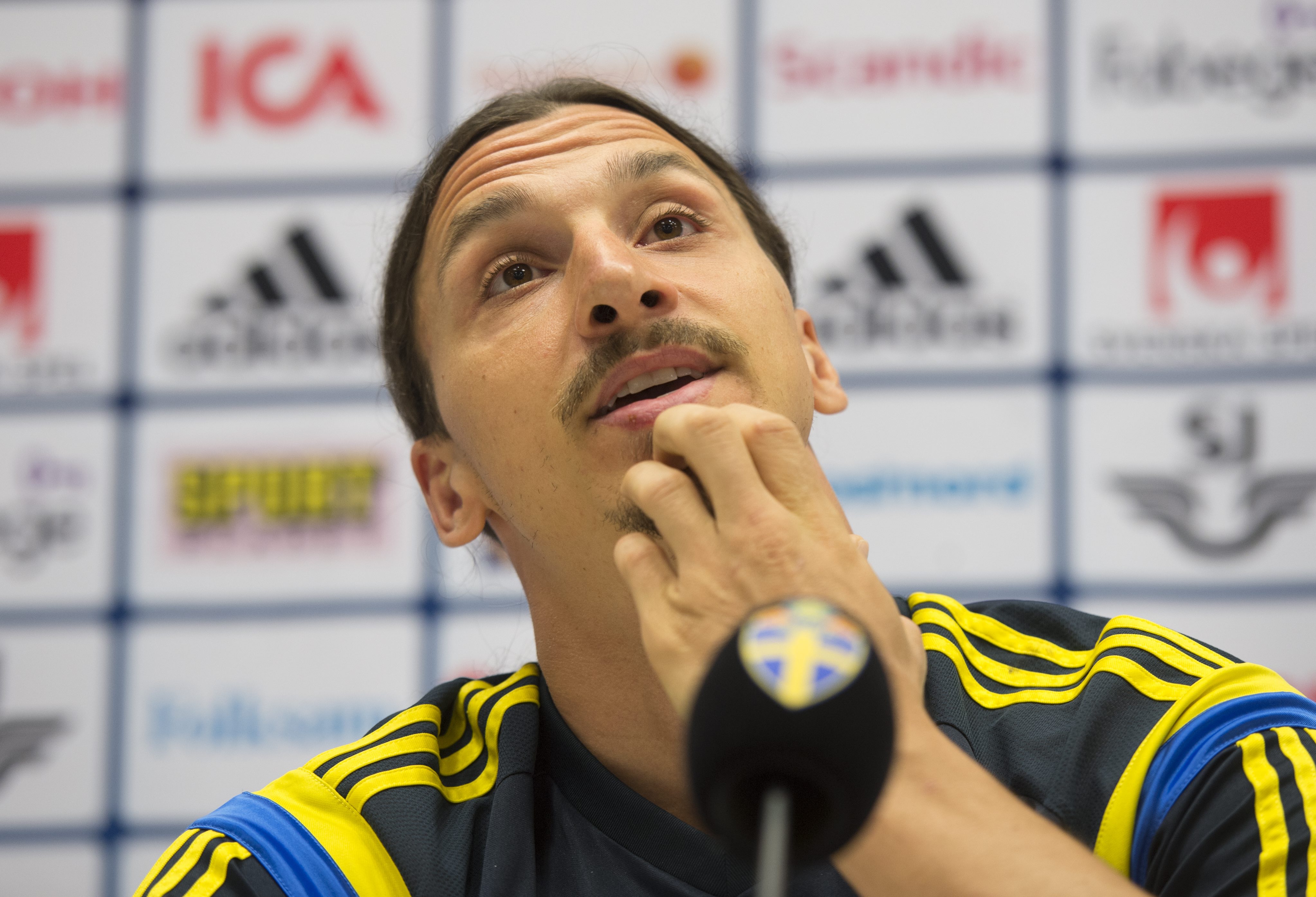 Zlatan på en pressträff tidigare i år. 