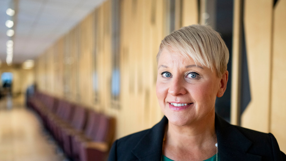 Anna Tenje, äldre- och socialförsäkringsminister vid Moderaternas partistämma på Folkets hus i Umeå.