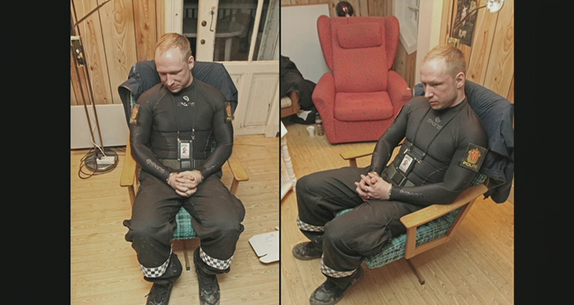 Polisens bilder kort efter man grep Breivik på Utöya.