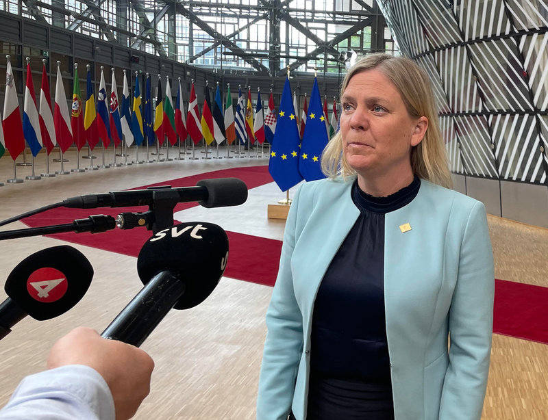 Statsminister Magdalena Andersson (S) vid EU-toppmötet i Bryssel.