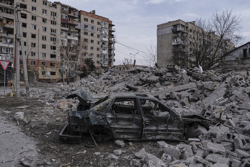 Förstörelse i Pokrovsk. Bilden togs den 25 mars i år.