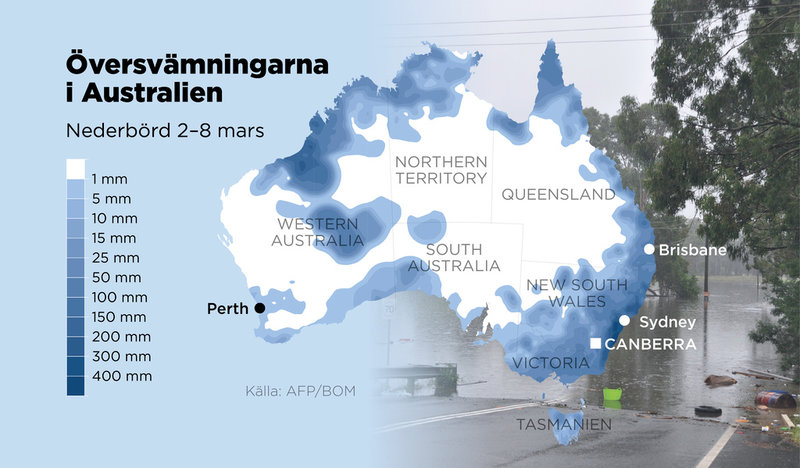 Nederbörd i Australien, 2–8 mars.
