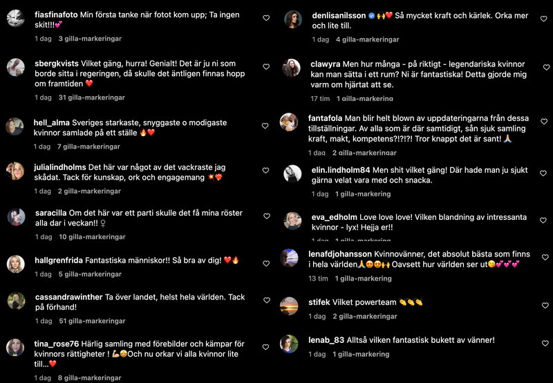 Reaktioner i Katarina Wennstrams kommentarsfält