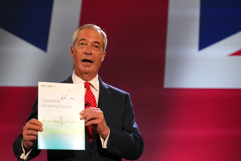 Nigel Farage vid en presskonferens förra veckan.