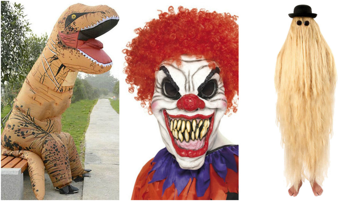 Halloweenkostymer med dinosaurie och clown