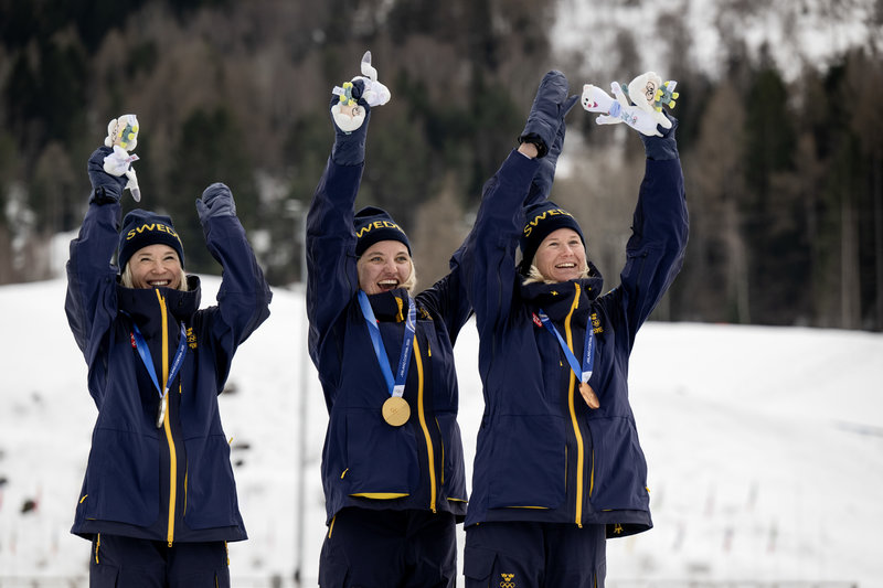 Jonna Sundling, silver, Maja Dahlqvist, brons, och Linn Svahn, guld. Foto: Christine Olsson/TT 