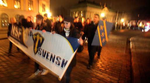 Tidigare gick Svenskarnas parti under beteckningen Nationalsocialistisk Front, även känt som NSF.
Observera att personerna på bilden inte har någon direkt koppling till artikeln.