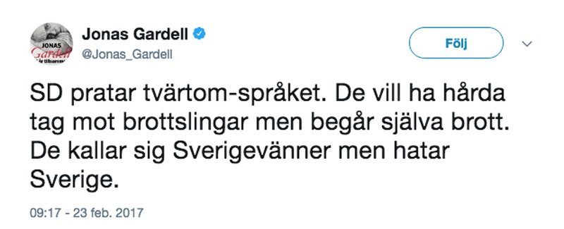 Jonas Gardell till attack mot Sverigedemokraterna Jonas Gardell till attack mot Sverigedemokraterna