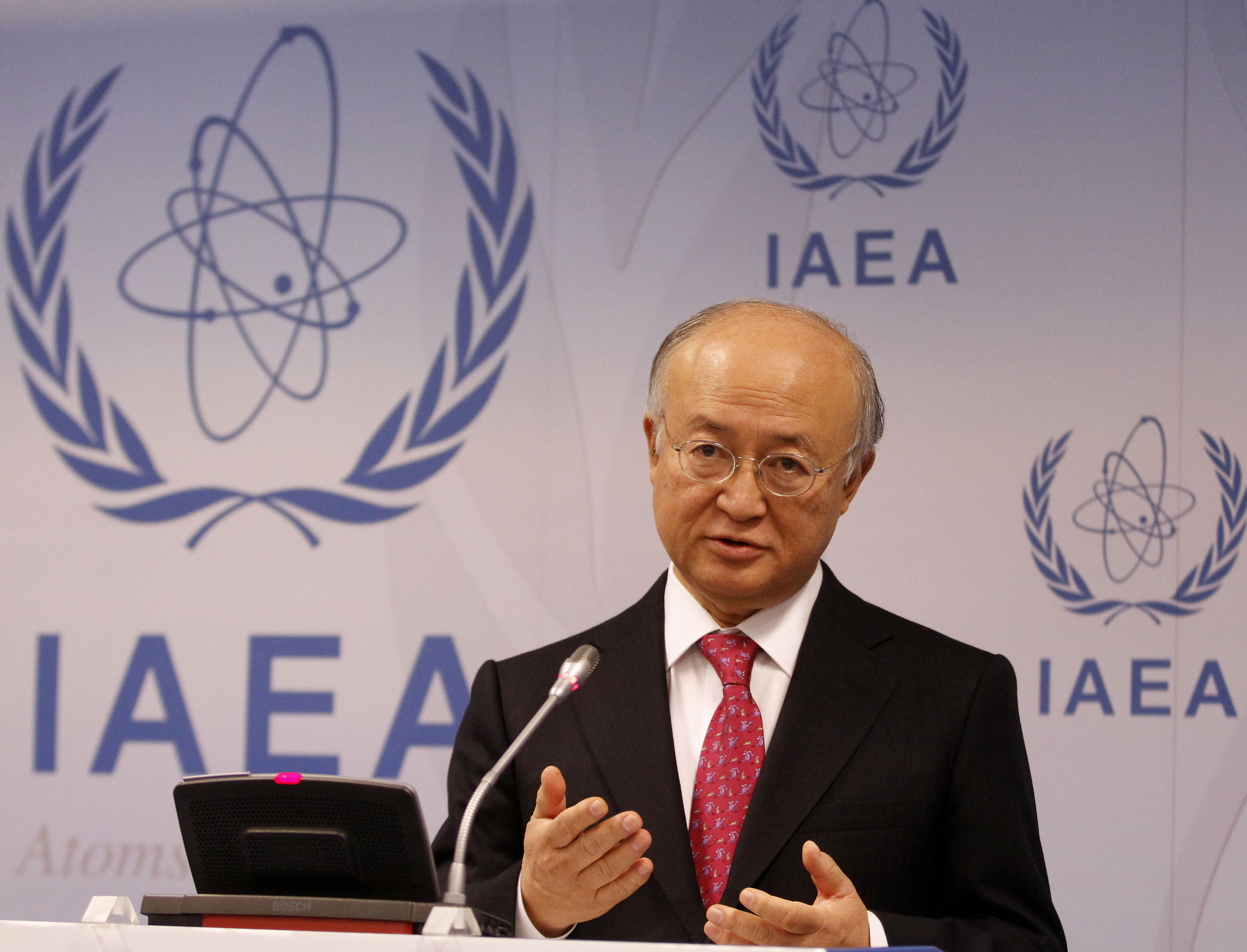 IAEA:s ordförande Yukiya Amano talar under mötet i Wien.