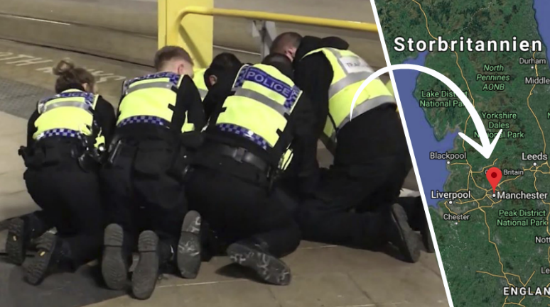 Poliser med gula västar, karta över Manchester