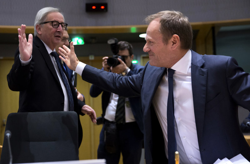 EU:s tidigare ledarduo Jean-Claude Juncker och Donald Tusk under ett möte i mars 2019.