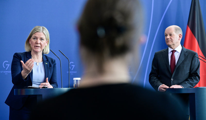 Statsminister Magdalena Andersson och Tysklands Förbundskansler Olaf Scholz höll presskonferens efter sitt möte i Berlin.