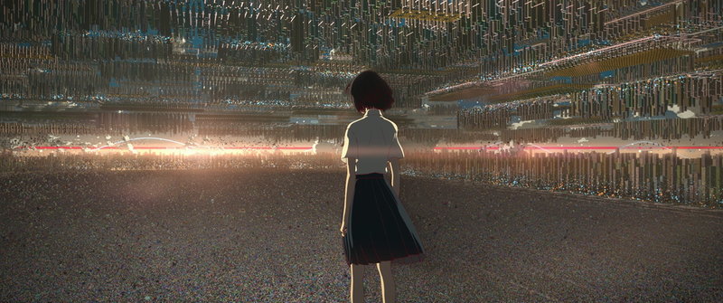 Den unga flickan Suzu hittar tillbaka till sig själv inuti den virtuella världen 'U' i den hajpade animefilmen 'Belle'. Pressbild.