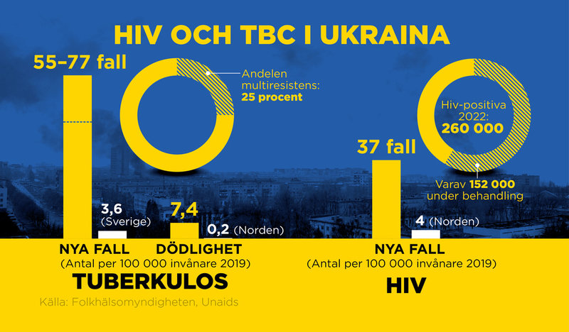 Antal nya fall av tbc och hiv per 100 000 invånare.