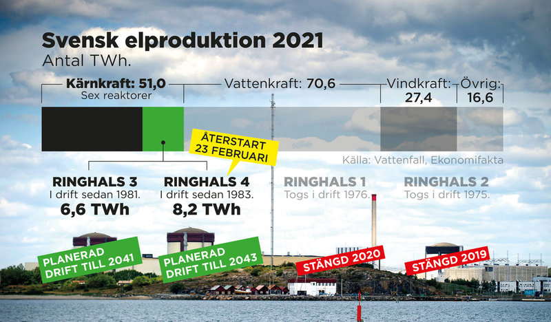 Ringhals andel av den totala elproduktionen 2021.