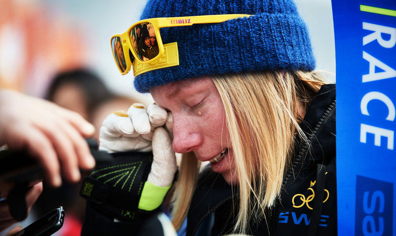 Pyeongchang 2018. Sandra Näslund i tårar efter misslyckandet in finalen. Arkivbild