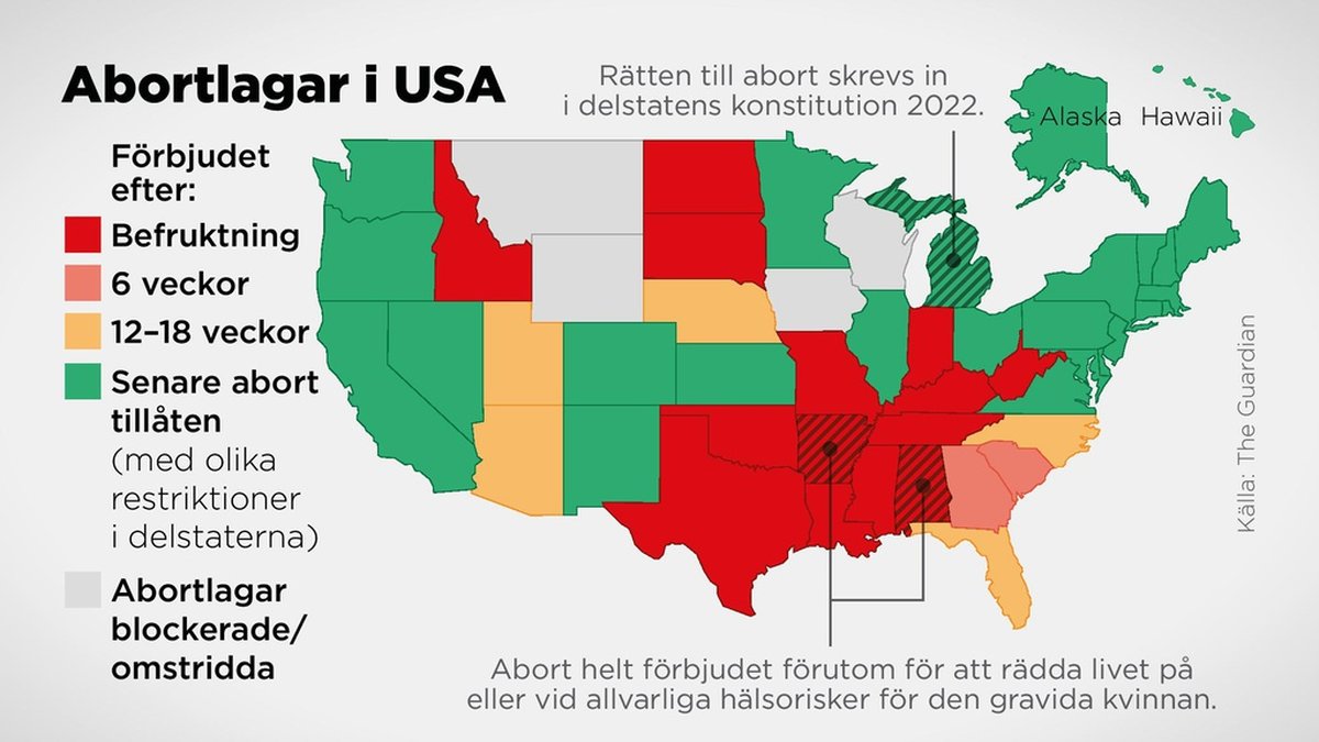 Så ser abortlagarna ut i USA