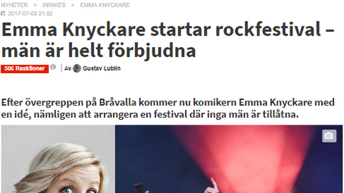 "Emma Knyckare startar rockfestival - män är helt förbjudna".