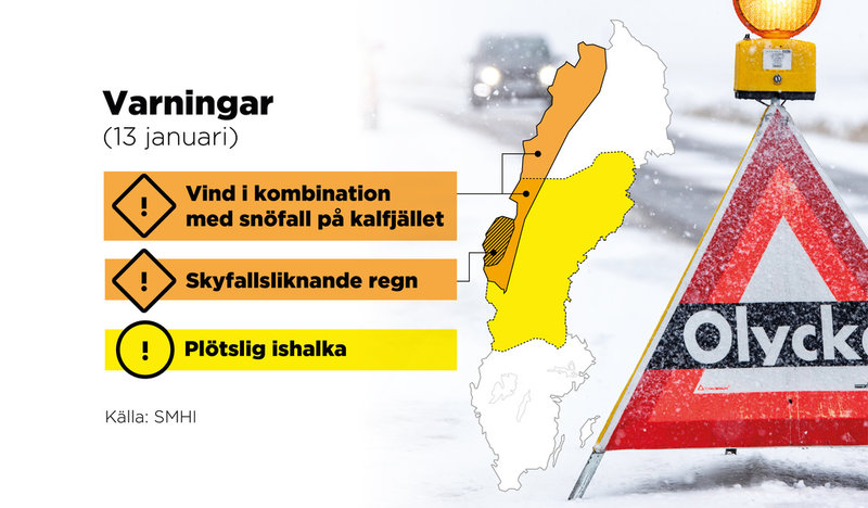 SMHI har utfärdat flera varningar i landets norra delar.