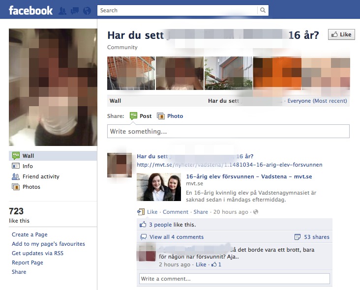 På en facebooksida försöker familjen be om hjälp för att kunna ta reda på var 16-åringen befinner sig.