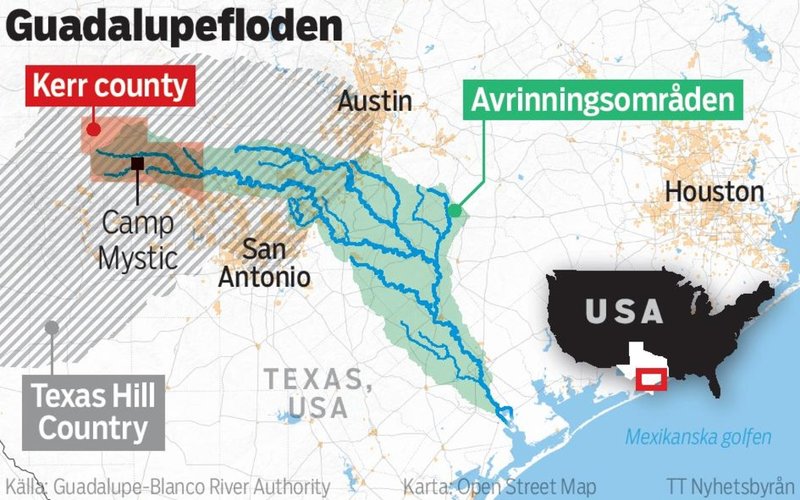 Över 80 personer har omkommit när Guadalupefloden svämmade över i Texas i USA.