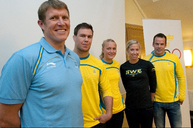 Från vänster Lassi Karonen, Rodd, Jimmy Lidberg, Brottning, Sarah Sjöström Simning, Lisa Nordén, Triathlon.