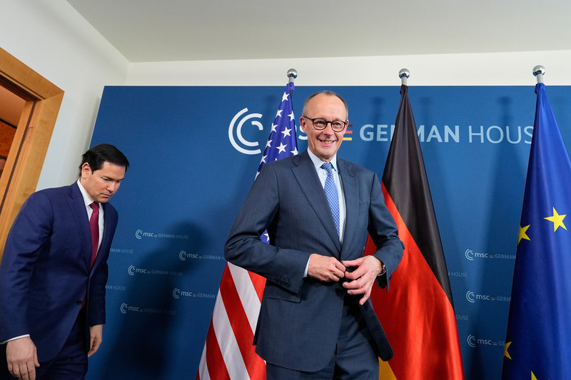 USA:s utrikesminister Marco Rubio och den tyske förbundskanslern Friedrich Merz.